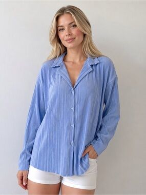 Storets Maria Oversized Plisse Shirt Sky Blue Size S / M